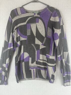 Lauren Ralph Lauren Sweater Womens XL Purple Black Gray Silk Cashmere Blend